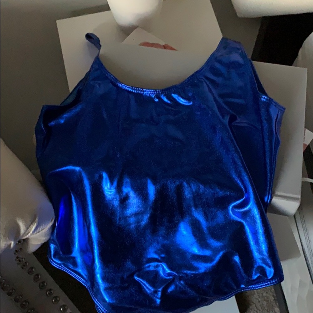 Metallic bright blue women’s body suit
